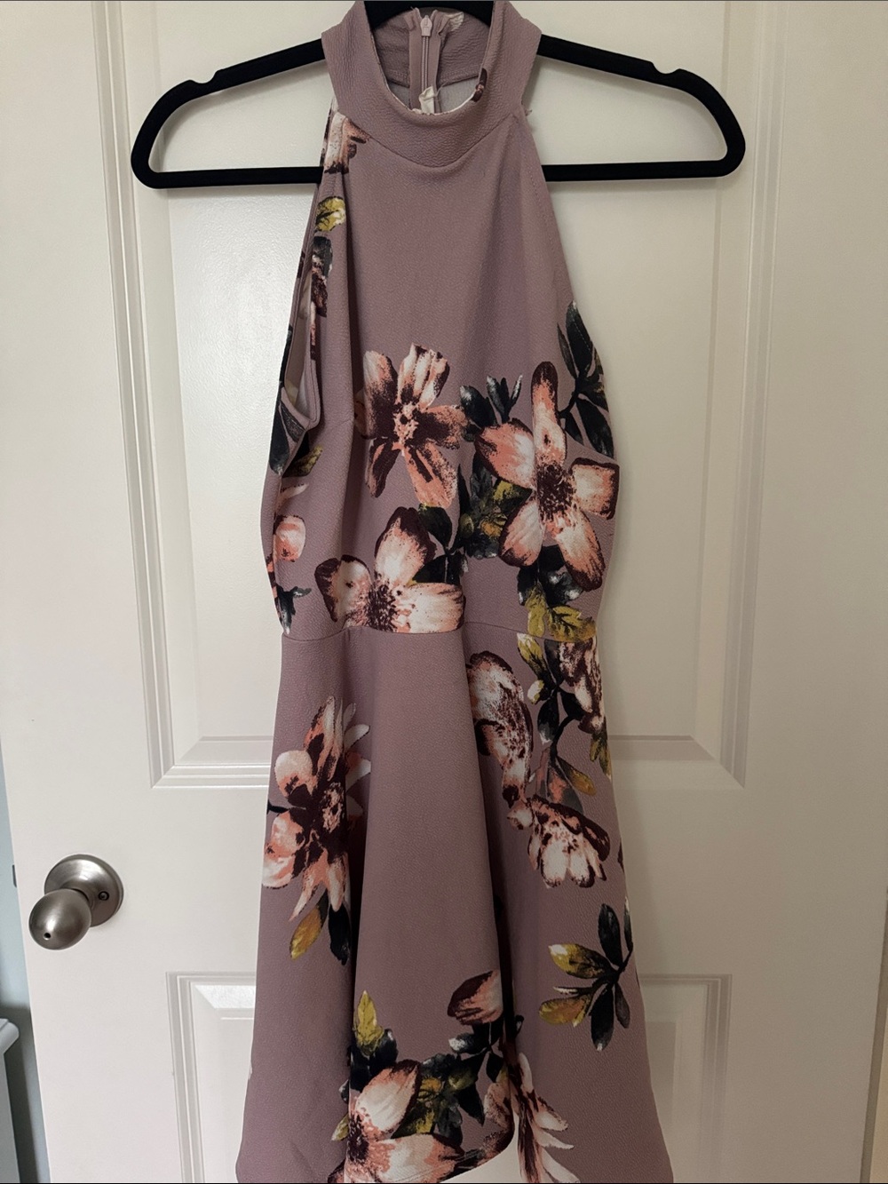 Floral Halter Fit & Flare Dress in Dusty Mauve